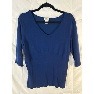 JPR Separates Womens Navy Blue V Neck‎ 3/4 Sleeve Ribbed Sweater Top Size L